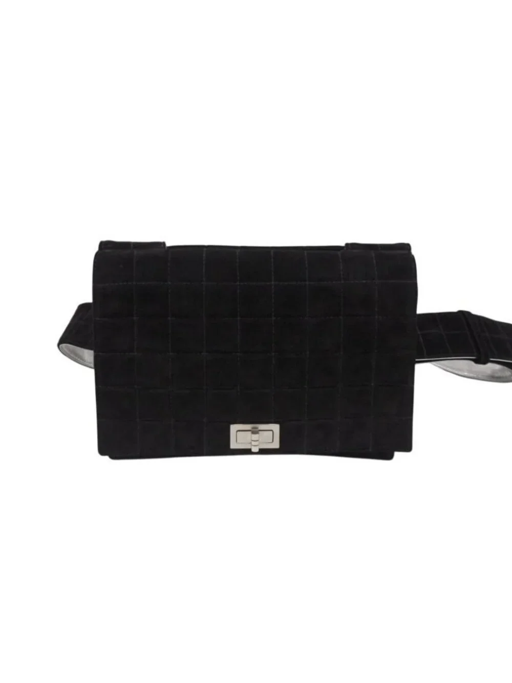Chanel Shoulder Bag Choco Bar Turnlock Black Silver Suede